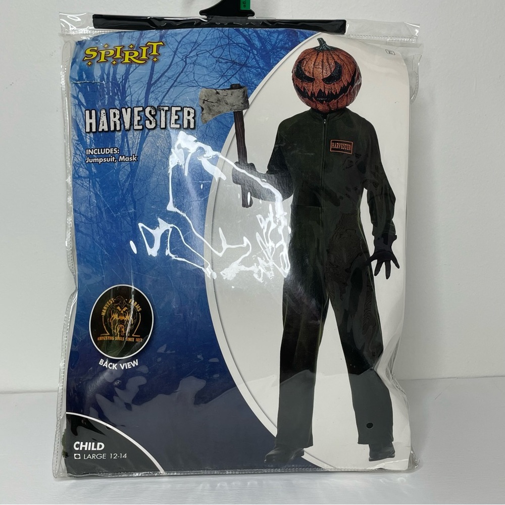 Halloween Costume Harvester Scary Pumpkin Man Kids Sz 12-14